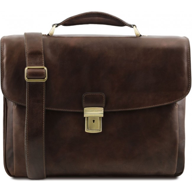 Кожаный портфель для ноутбука Tuscany Leather Alessandria TL141448 Темно-коричневый - фото №1