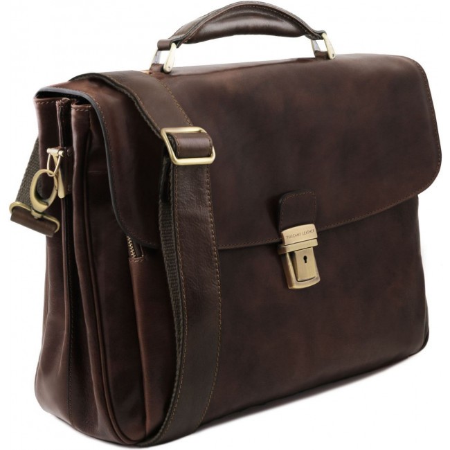 Кожаный портфель для ноутбука Tuscany Leather Alessandria TL141448 Темно-коричневый - фото №2