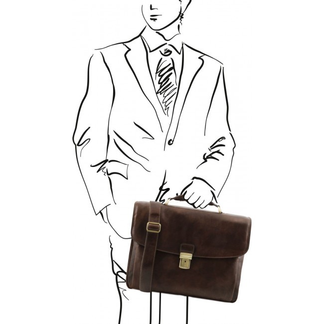 Кожаный портфель для ноутбука Tuscany Leather Alessandria TL141448 Темно-коричневый - фото №4