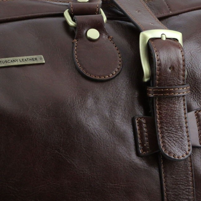Дорожная кожаная сумка Tuscany Leather Voyager с пряжками  большой размер TL141248 Коричневый - фото №7
