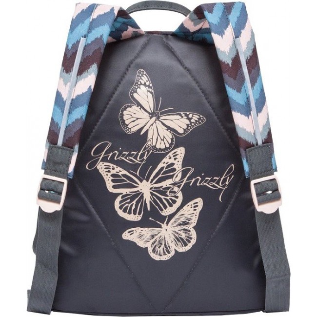 Рюкзак школьный для девочки с бабочкой Grizzly RD-756-4 Зигзаги серо-розовые и бабочки - фото №3