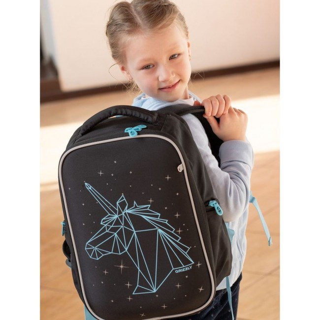 Рюкзак школьный Grizzly RG-165-1 черный-голубой - фото №11