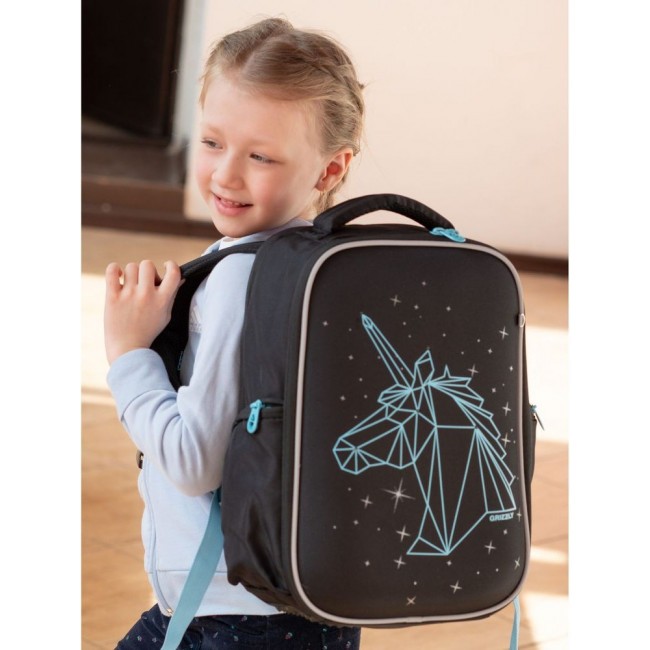 Рюкзак школьный Grizzly RG-165-1 черный-голубой - фото №12