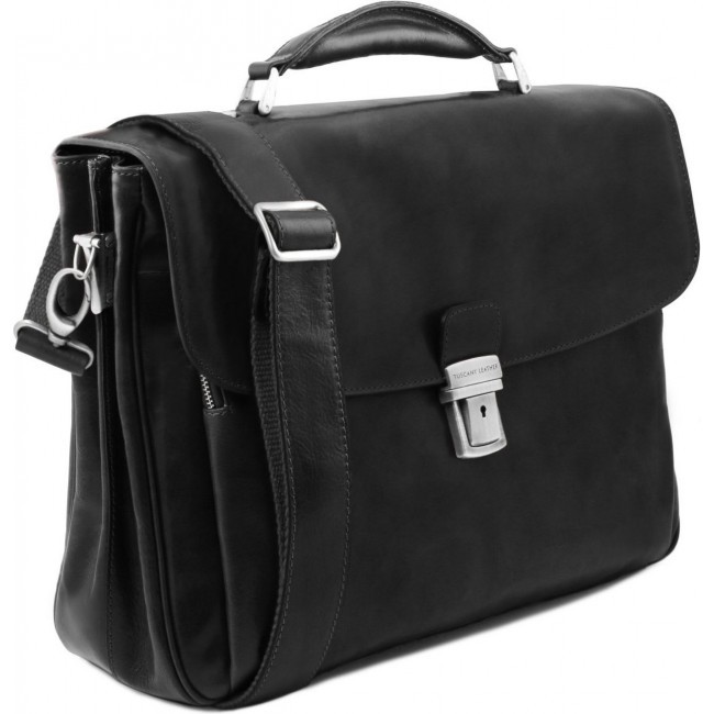 Кожаный портфель для ноутбука Tuscany Leather Alessandria TL141448 Черный - фото №2