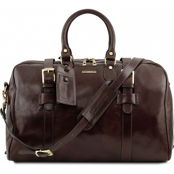 Дорожная кожаная сумка Tuscany Leather Voyager с пряжками  большой размер TL141248 Темно-коричневый - фото №1