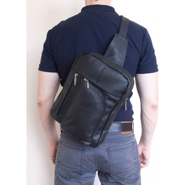 Рюкзак из кожи на одно плечо Ricadi Roncolo Черный - фото №4