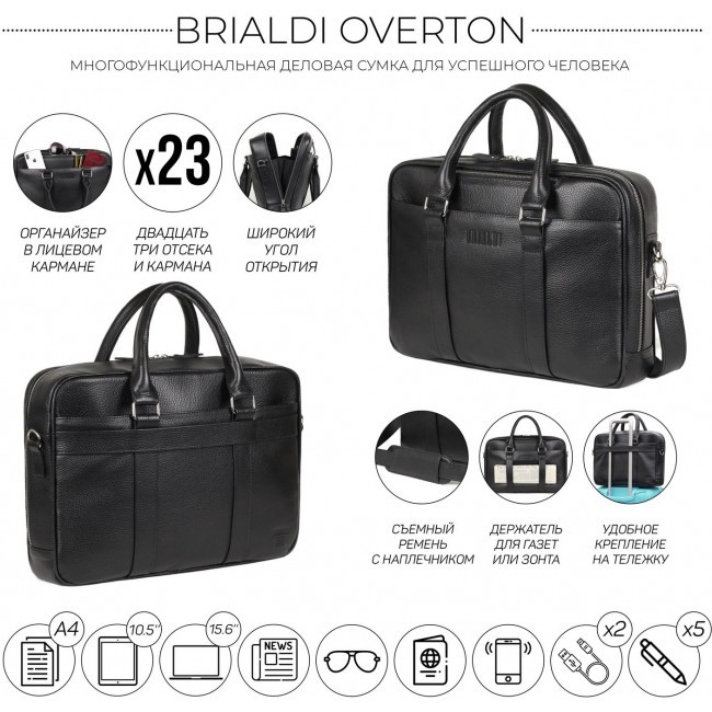 Деловая сумка Brialdi Overton Relief black Черный - фото №3