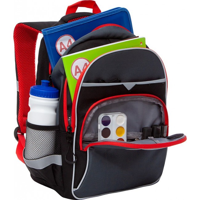 Рюкзак школьный Grizzly RB-157-3 черный-красный - фото №4