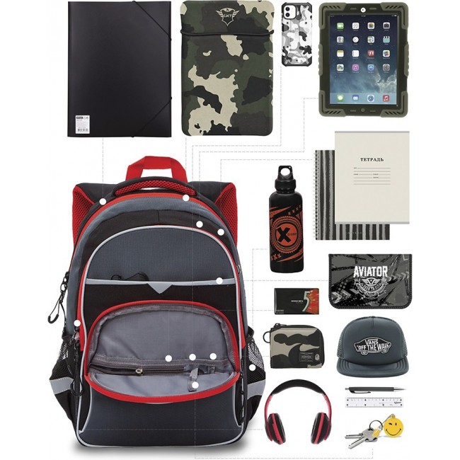 Рюкзак школьный Grizzly RB-157-3 черный-красный - фото №11