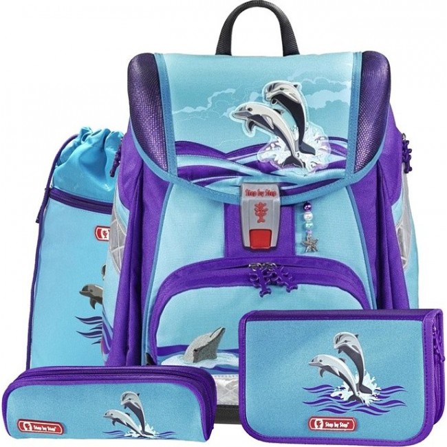 Рюкзак Step By Step Touch2 4 предмета Счастливые Дельфины голубой - фото №1
