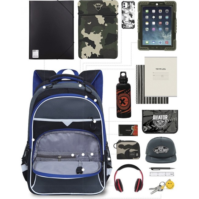 Рюкзак школьный Grizzly RB-157-3 черный-синий - фото №9
