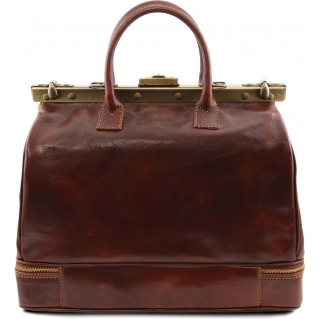 Дорожная кожаная сумка саквояж Tuscany Leather Barcellona TL141185 Темно-коричневый - фото №3