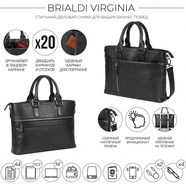 Деловая сумка Brialdi Virginia Relief black Черный - фото №3