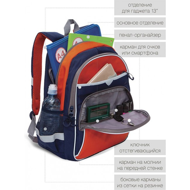Рюкзак школьный Grizzly RB-157-3 синий-кирпичный - фото №6