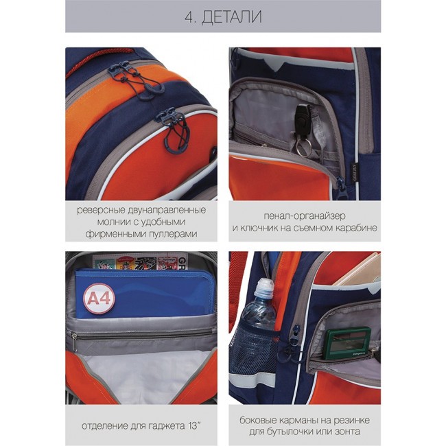 Рюкзак школьный Grizzly RB-157-3 синий-кирпичный - фото №8