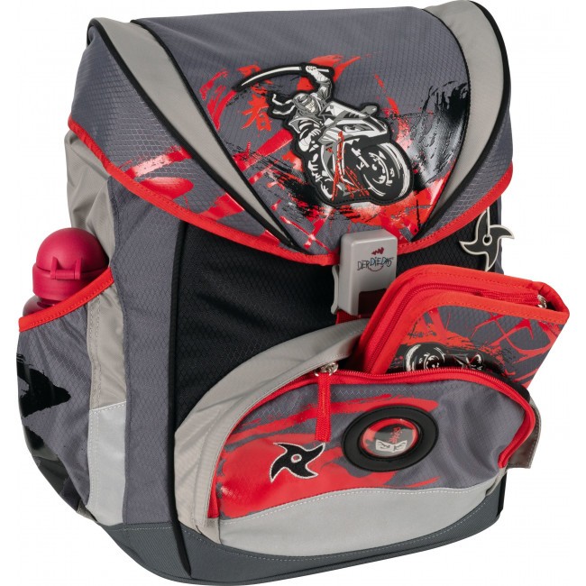 Школьный ранец DerDieDas Ergoflex XL с наполнением ниндзя-байкер Серый - фото №3