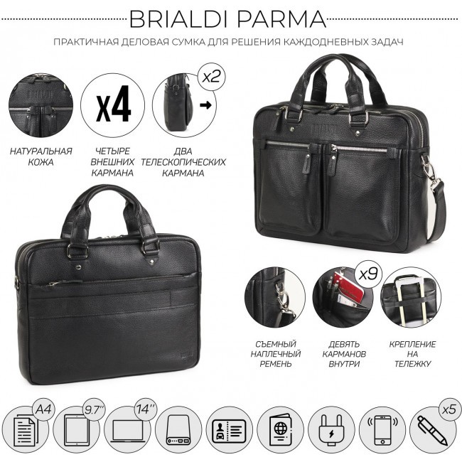 Деловая сумка Brialdi Parma Черный relief black - фото №3