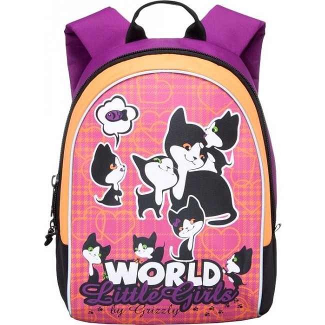 Рюкзак для девочки Grizzly RG-658-1 Котики (фиолетовый и оранжевый) - фото №1