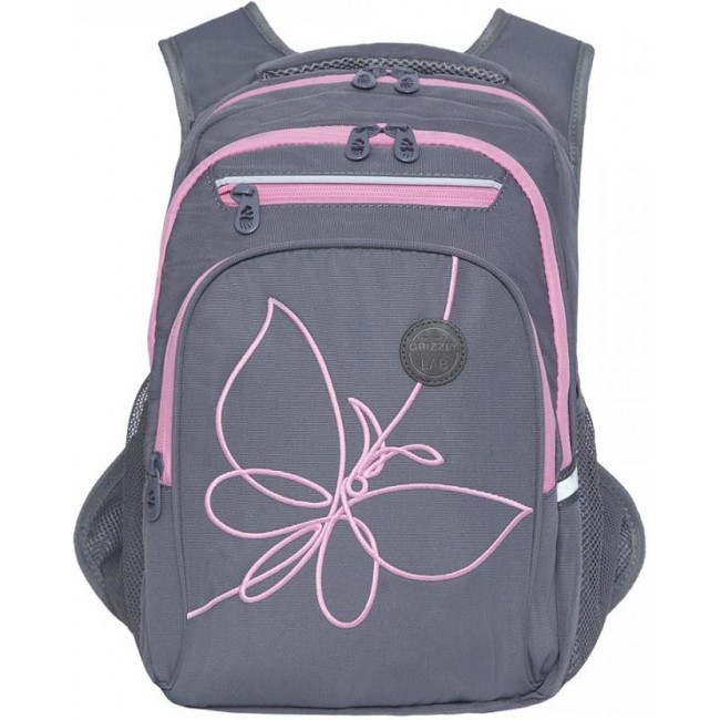 Школьный рюкзак Grizzly RG-161-2 серый-розовый - фото №1
