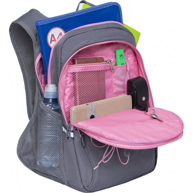 Школьный рюкзак Grizzly RG-161-2 серый-розовый - фото №5