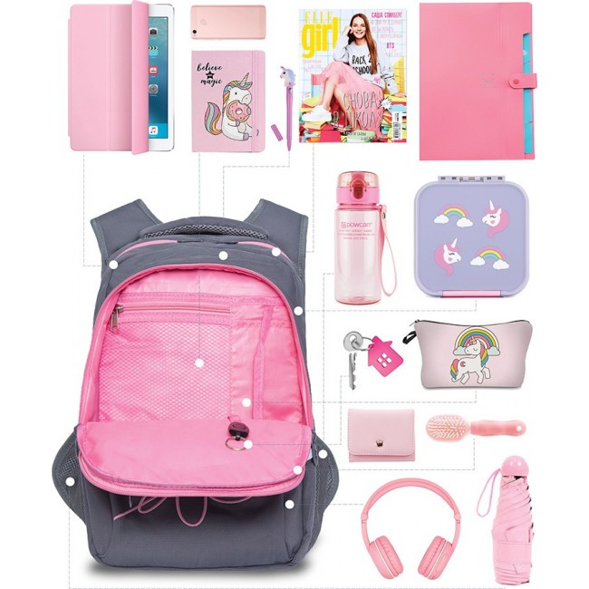 Школьный рюкзак Grizzly RG-161-2 серый-розовый - фото №14