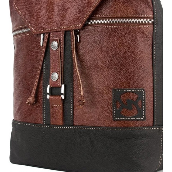 Кожаный городской рюкзак Sofitone RM 002 B6-D4 Темно-рыжий-Черный - фото №3