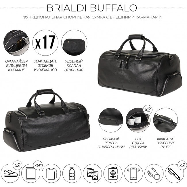 Дорожно-спортивная сумка Brialdi Buffalo Relief black Черный - фото №3