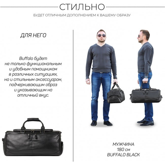 Дорожно-спортивная сумка Brialdi Buffalo Relief black Черный - фото №19