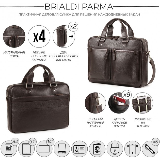 Деловая сумка Brialdi Parma Коричневый relief brown - фото №3