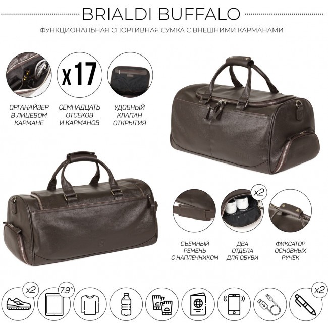 Дорожно-спортивная сумка Brialdi Buffalo Relief brown Коричневый - фото №3