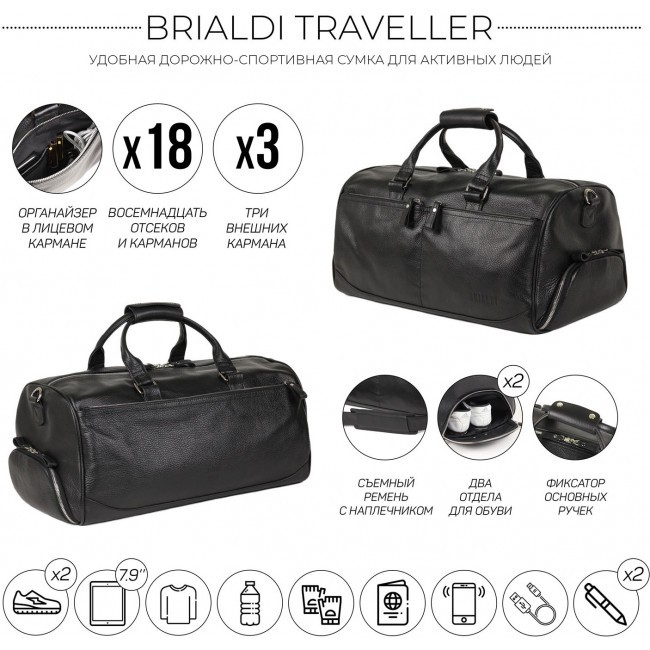 Дорожно-спортивная сумка Brialdi Traveller Relief black Черный - фото №3