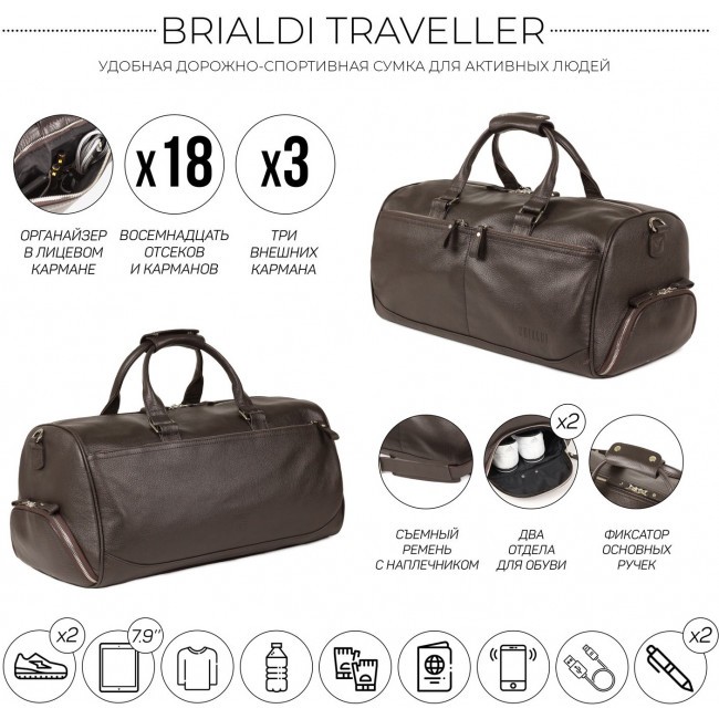 Дорожная сумка Brialdi Traveller Relief brown Коричневый - фото №3