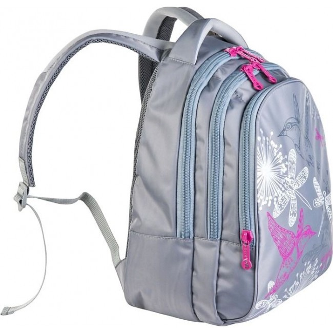 Рюкзак для девочки подростка 5-11 класс Grizzly RD-622-4 Птички и стрекозы (серый) - фото №2