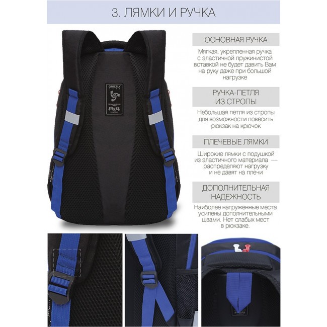 Рюкзак школьный Grizzly RB-154-2 черный-синий - фото №8