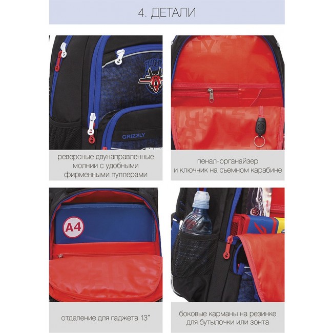 Рюкзак школьный Grizzly RB-154-2 черный-синий - фото №11