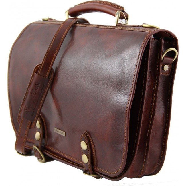 Кожаная сумка мессенджер Tuscany Leather Capri TL10068 Темно-коричневый - фото №2