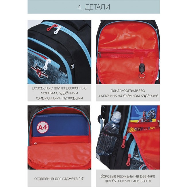 Рюкзак школьный Grizzly RB-154-2 черный-голубой - фото №12