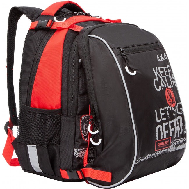 Рюкзак школьный с мешком Grizzly RB-258-1 черный-красный - фото №1
