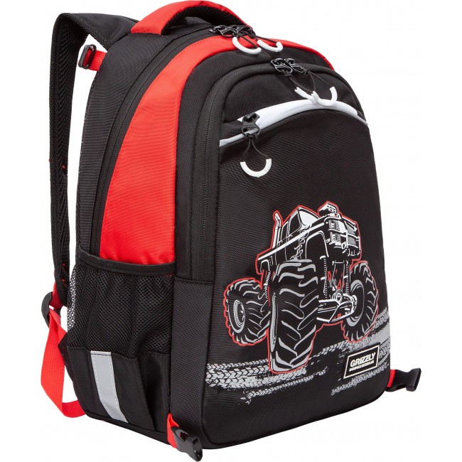 Рюкзак школьный с мешком Grizzly RB-258-1 черный-красный - фото №2