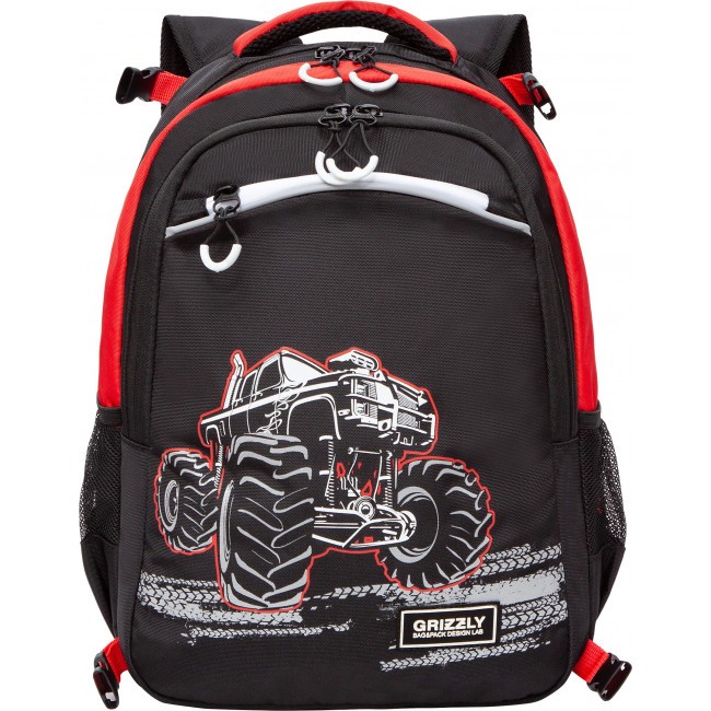 Рюкзак школьный с мешком Grizzly RB-258-1 черный-красный - фото №3
