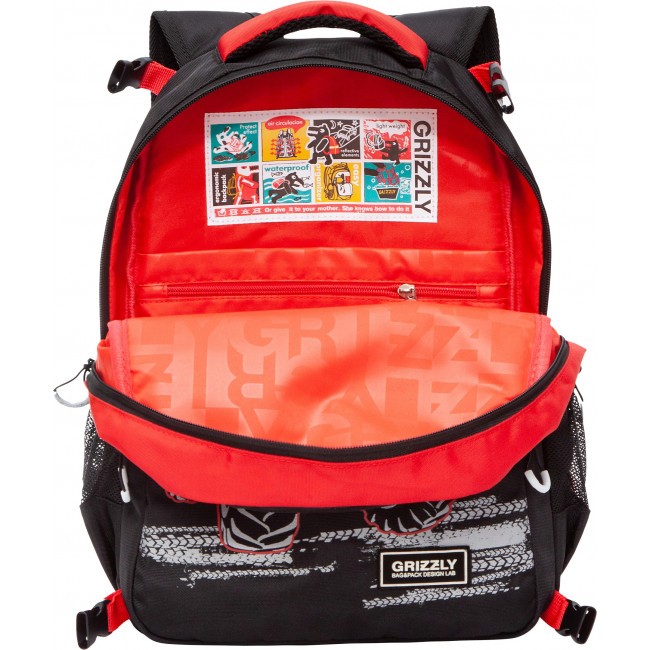 Рюкзак школьный с мешком Grizzly RB-258-1 черный-красный - фото №5