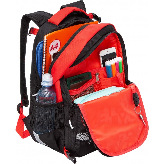 Рюкзак школьный с мешком Grizzly RB-258-1 черный-красный - фото №6