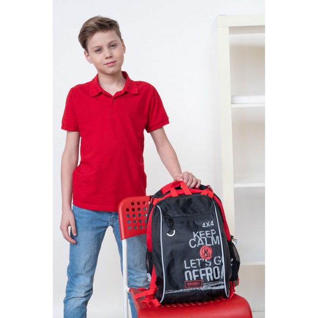Рюкзак школьный с мешком Grizzly RB-258-1 черный-красный - фото №17