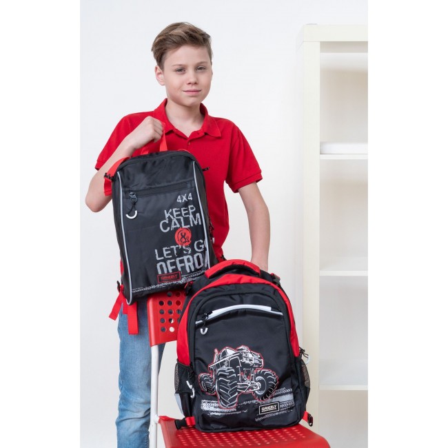 Рюкзак школьный с мешком Grizzly RB-258-1 черный-красный - фото №18