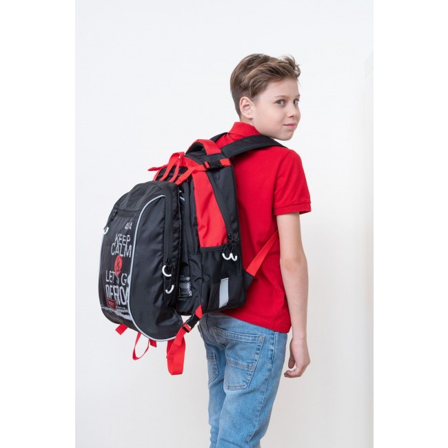 Рюкзак школьный с мешком Grizzly RB-258-1 черный-красный - фото №20