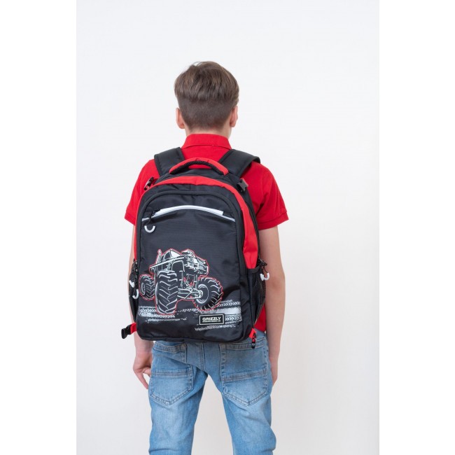 Рюкзак школьный с мешком Grizzly RB-258-1 черный-красный - фото №22