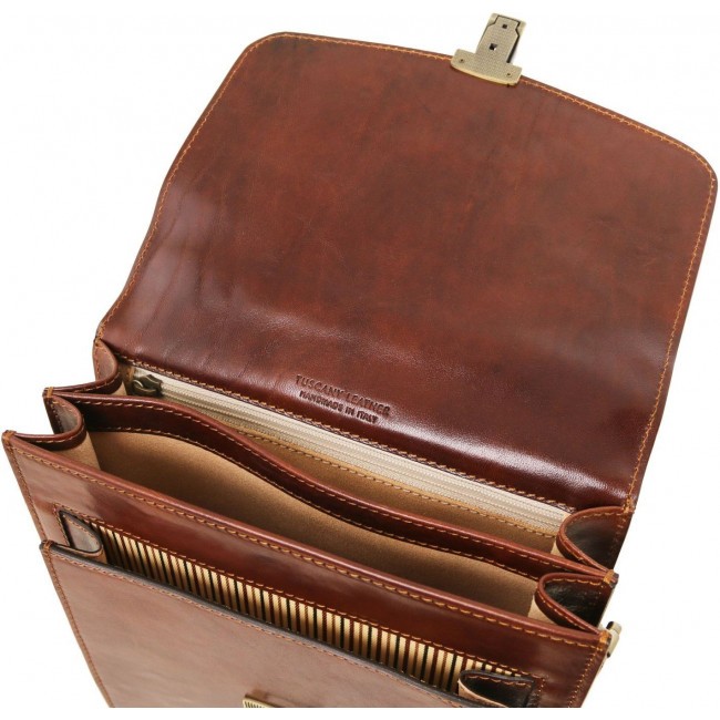 Большая кожаная барсетка Tuscany Leather David TL141424 Коричневый - фото №8