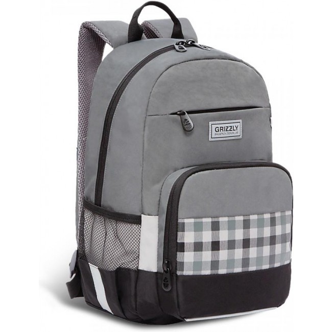 Школьный рюкзак Grizzly RB-155-1 серый-черный - фото №1