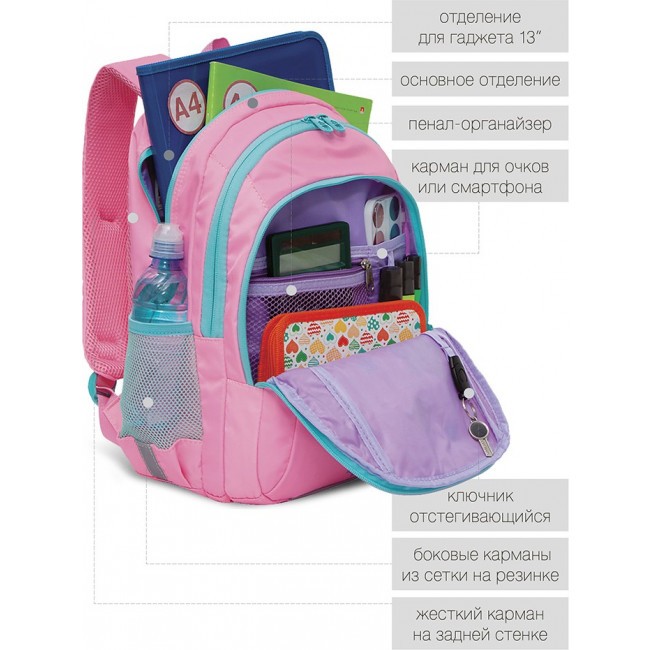 Школьный рюкзак Grizzly RG-162-2 розовый - фото №6