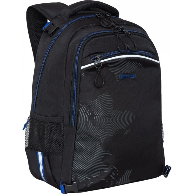 Рюкзак школьный с мешком Grizzly RB-056-1 черный-синий-серый - фото №3